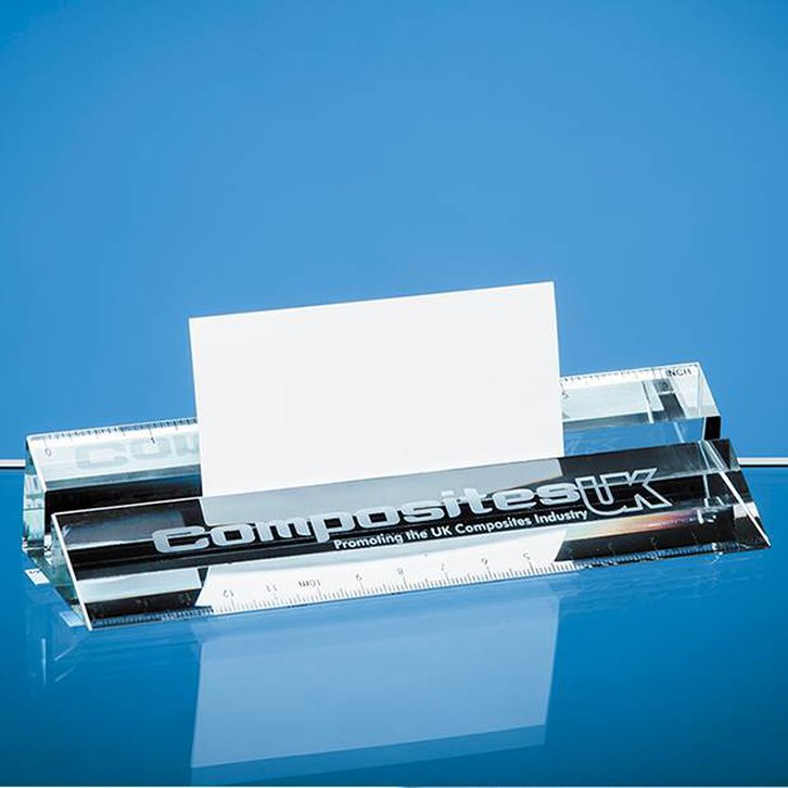 15cm Clear Glass Ruler & Business Card Holder